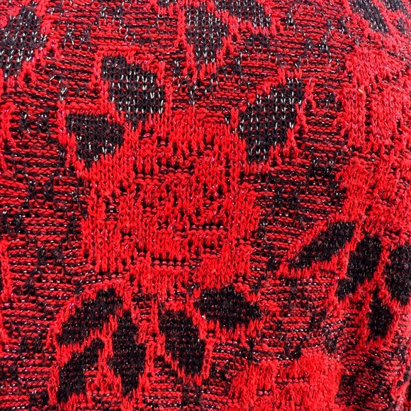Festive season ready Red, Black and sparkle Rose Knit Sweater - Picture 6 of 9